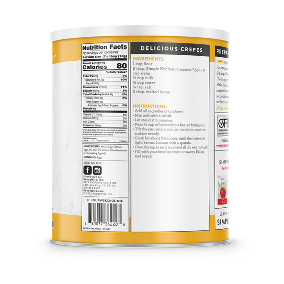 ReadyWise freeze-dried powdered whole eggs #10 can with 72 servings for emergency food storage and preparedness