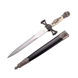 13.5 inch Renaissance medieval knight dagger with 8 inch stainless steel blade and sheath.