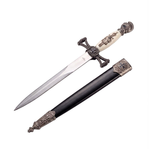 13.5 inch Renaissance medieval knight dagger with 8 inch stainless steel blade and sheath.