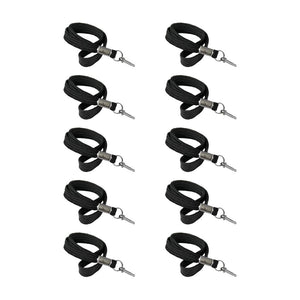Ten replacement stun‑gun disable pins shown with attached wrist lanyards, arranged in a grouped layout.
