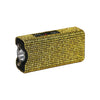small gold color keychain stun gun featuring a rhinestone no‑slip grip and built‑in LED light