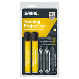 Manufacturer packaging displaying Sabre inert 0.68‑caliber projectiles and CO2 cartridges in a 14‑count blister pack.