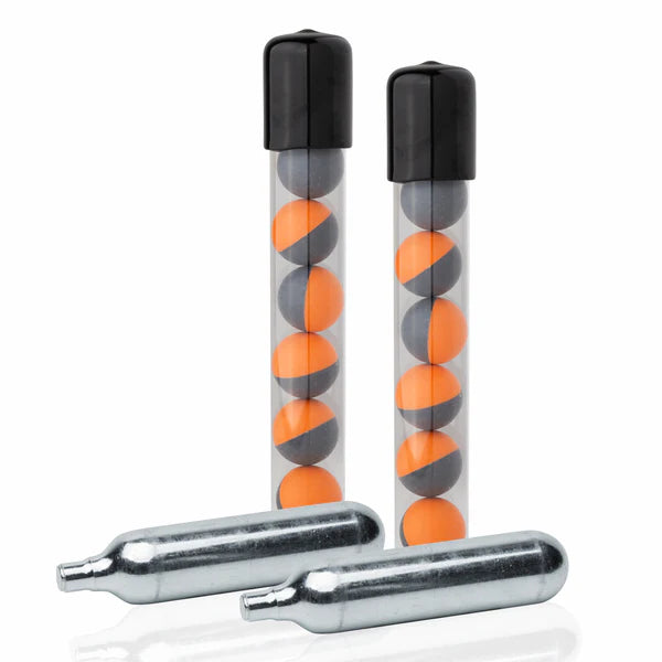 SABRE Live 0.68 caliber refill kit with 14 powder projectiles and 2 CO2 cartridges for compatible pepper launchers.