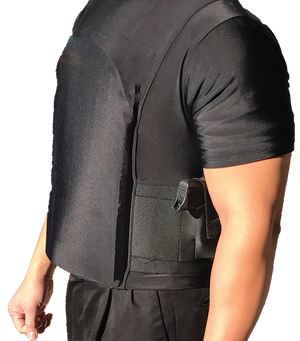 Safe‑T‑Shirt worn with concealed holster placement showing discreet carry profile