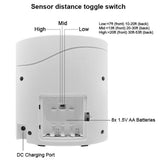 Back view of the Safety Technology barking dog alarm showing radar sensor panel, rear controls, and ventilation slots.