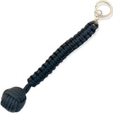 SAP monkey‑fist keychain tool showing profile view of the knotted heads and durable key‑ring connectors