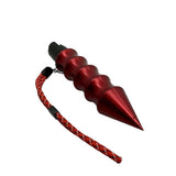 Detail image of the self‑defense hammer spray highlighting the integrated pepper spray and the textured DNA‑recovery point.