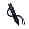 The color black self‑defense hammer spray featuring an integrated pepper spray canister and a pointed DNA‑recovery tip in a front‑facing view.