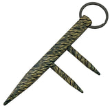 brown zebra‑print two‑prong kubotan keychain 3‑pack arranged side by side with visible finger grooves and key‑ring attachments