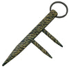 brown zebra‑print two‑prong kubotan keychain 3‑pack arranged side by side with visible finger grooves and key‑ring attachments