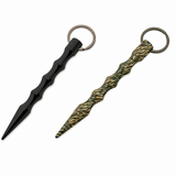 Three-pack aluminum kubotan key chains with textured grip design and attached key rings in assorted colors