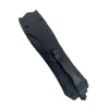 Black Serpent stun gun displayed with metal belt clip visible, emphasizing easy carry and slim profile.