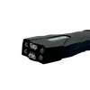 Detailed front view of the black Serpent stun gun highlighting the metal contact points and sleek housing.