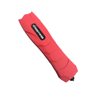 Pink Serpent stun gun shown with curved ergonomic body, front electrode prongs, and compact defensive design.