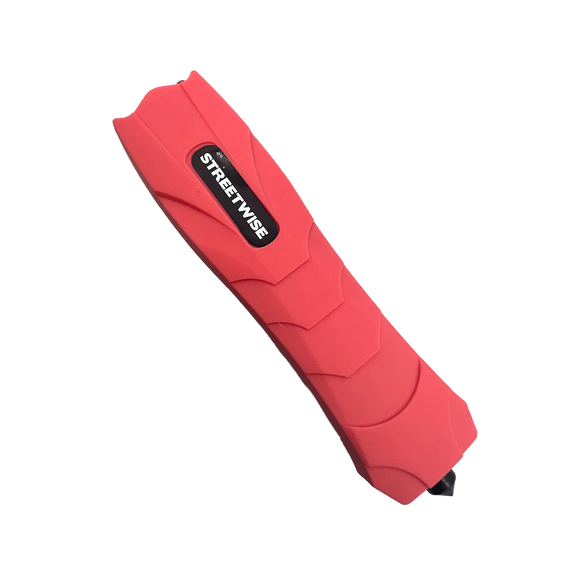 Streetwise Serpent rechargeable stun gun with four LED lights, window breaker, textured snakeskin grip, and metal belt clip for everyday personal protection.