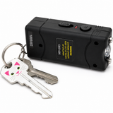 Black Smack stun gun attached to a keychain, shown alongside several keys to demonstrate everyday‑carry convenience.