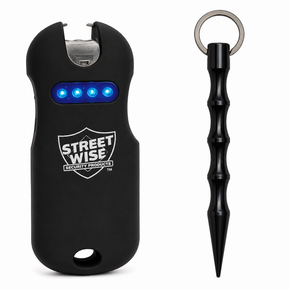 Streetwise SMART keychain stun gun and aluminum self-defense kubotan bundle for everyday personal protection and concealed carry.