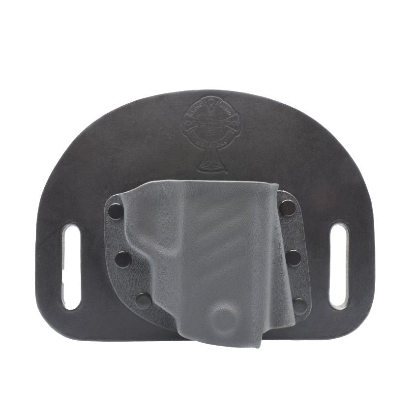 SnapSlide OWB right-handed Kydex and leather holster for TASER Pulse and Pulse+ devices.