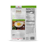 Sealed pouch ReadyWise cheddar broccoli soup mix displayed with nutrition facts shown on backside