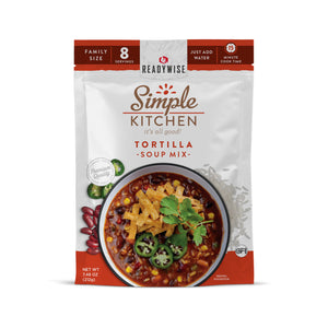 ReadyWise tortilla soup mix 6 count case featuring shelf-stable soup pouches for emergency preparedness, food storage, and family meals