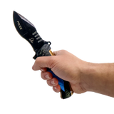 detail view of the anodized aluminum handle with textured grip of the policce version model