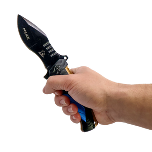 detail view of the anodized aluminum handle with textured grip of the policce version model