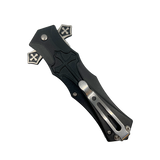 back side profile of the Knight folding knife showing aluminum handle and clip
