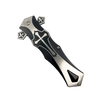 vlosed Knight folding knife with black and silver aluminum handle and belt clip