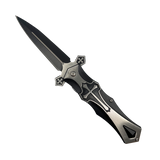 5-inch spring‑assisted Knight folding knife shown open with black and silver handle