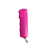 compact pepper spray sticky gel canister shown upright with safety cap in the color pink