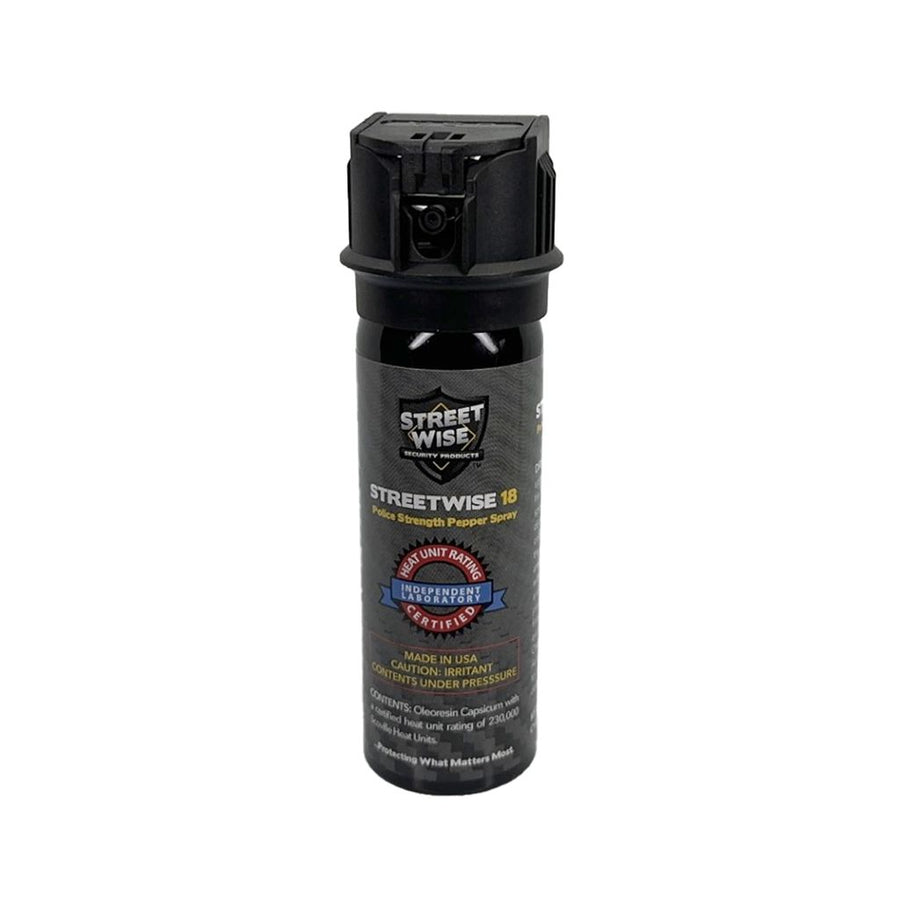 Streetwise 18 Stream Pepper Spray Flip Top 3 oz with secure flip-top safety mechanism for personal protection.