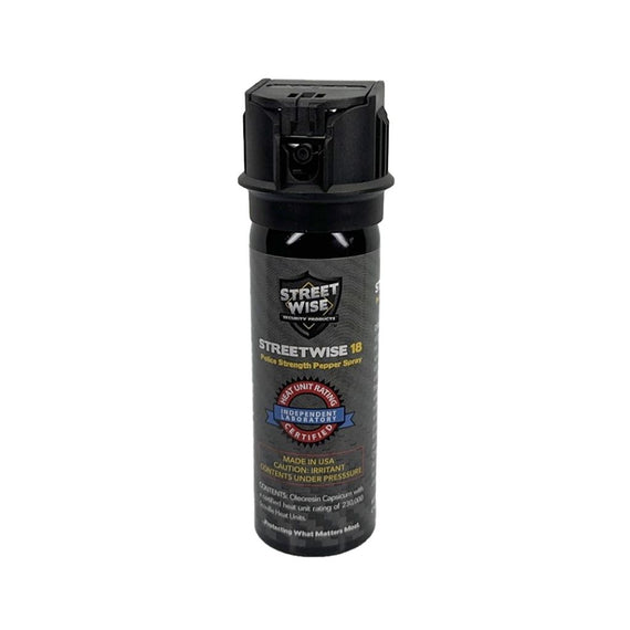 Streetwise 18 Stream Pepper Spray Flip Top 3 oz with secure flip-top safety mechanism for personal protection.