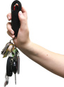 Compact 0.5‑oz Streetwise 18 stream pepper spray in halo case displayed with keys attached to the integrated key ring.