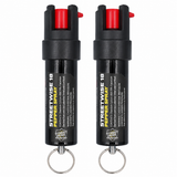 Streetwise 18% Stream Pepper Spray 0.75 oz two-pack with safety lock, keyring, pocket clip and protective hard case for everyday personal protection.