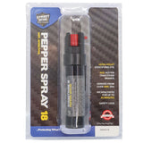 Streetwise 18 stream pepper spray (0.75‑oz) shown in manufacturer packaging with the key ring and clip visible through the blister pack.