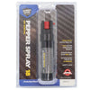 Streetwise 18 stream pepper spray (0.75‑oz) shown in manufacturer packaging with the key ring and clip visible through the blister pack.