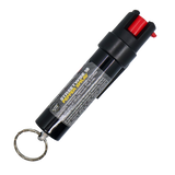 Streetwise 18 stream pepper spray in 0.75‑oz size shown with key ring and belt clip attached to the canister.