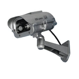 solar-powered dummy security camera with motion-activated strobe light and adjustable outdoor mounting bracket