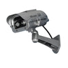 solar-powered dummy security camera with motion-activated strobe light and adjustable outdoor mounting bracket