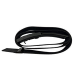 Streetwise black belt self‑defense knife shown fully unwrapped, revealing the hidden blade and integrated buckle sheath.