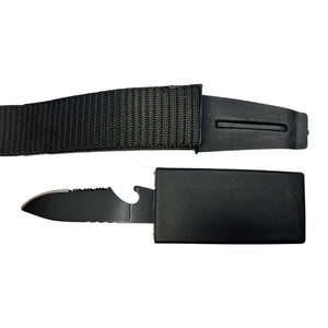 Streetwise Black Belt concealed self-defense knife with hidden 3.5-inch stainless steel blade and adjustable black nylon belt for everyday carry.