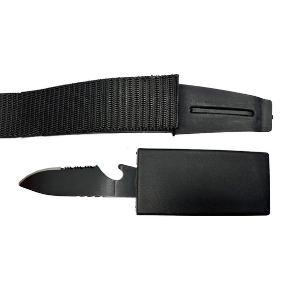 Streetwise Black Belt concealed self-defense knife with hidden 3.5-inch stainless steel blade and adjustable black nylon belt for everyday carry.
