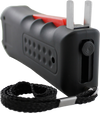 Close‑up image of the Streetwise Black Jack stun gun showing its built‑in charging prongs extended for plugging into a wall outlet.
