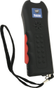 Streetwise Black Jack stun gun shown with an attached wrist lanyard, highlighting its compact body and safety‑retention strap.

