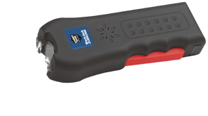 Streetwise Black Jack rechargeable stun gun with LED flashlight, 120 dB alarm, holster and Squeeze-N-Stun technology.