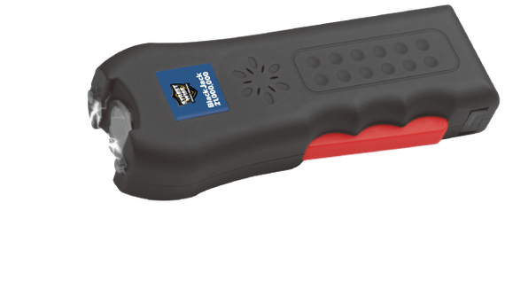 Streetwise Black Jack rechargeable stun gun with LED flashlight, 120 dB alarm, holster and Squeeze-N-Stun technology.
