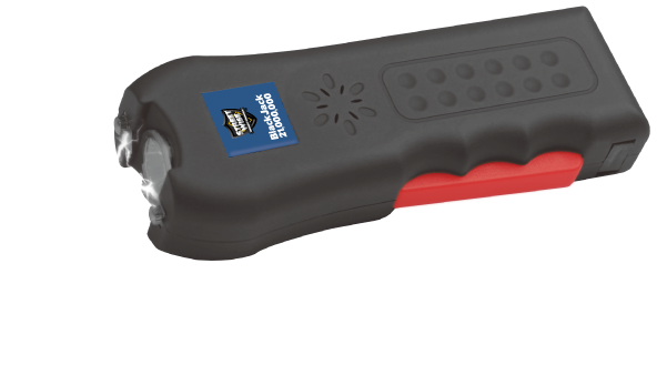 Streetwise Black Jack rechargeable stun gun with LED flashlight, 120 dB alarm, holster and Squeeze-N-Stun technology.
