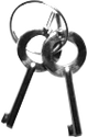 Pair solid‑steel handcuff keys displayed.