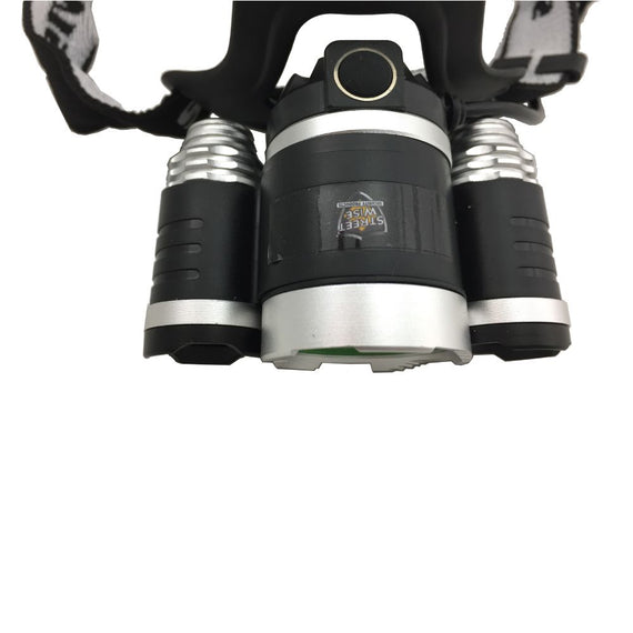 Streetwise Extreme T6 rechargeable 800-lumen LED headlight with adjustable beam and rechargeable batteries.