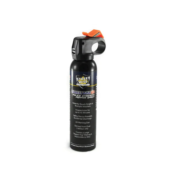 Streetwise 18 Fogger Pepper Spray Fire Master 9 ounce with wide fog spray pattern, police-strength OC formula, trigger activation, safety lock, and UV marking dye.